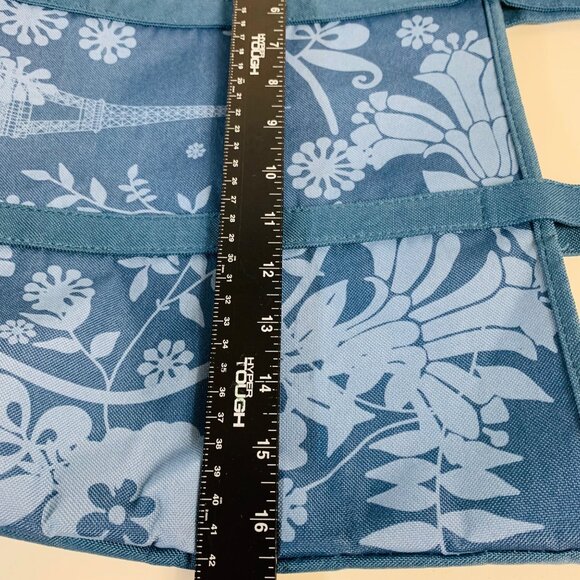 Lancome Blue Floral Canvas Tote Bag Eiffel Tower Print Paris Market Reusable - Picture 7 of 12